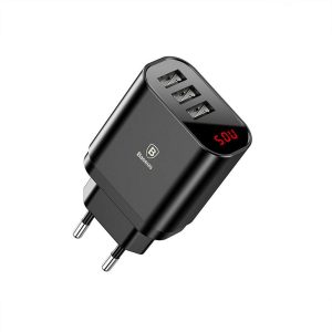 baseus travel charger 3 usb with display 34a black