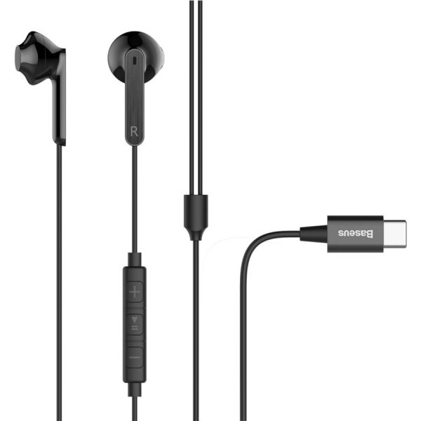 baseus wired stereo earphones type c black