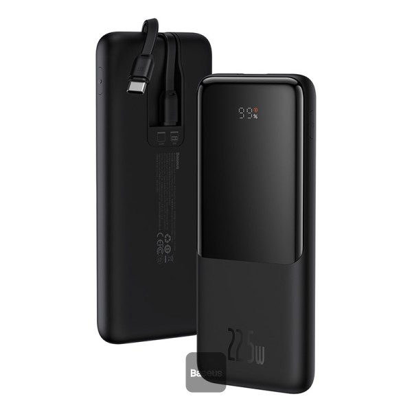 Baseus Powerbank 10000mAh - Type C - 22,5W met Type C en Lightning kabels (PPJL010001) zwart