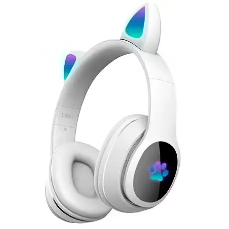 L400 Over Ear Music Headset Gloeiende Cat Ear-koptelefoon 7 kleuren (wit)