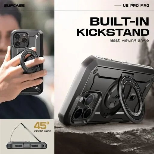 SUPCASE UB Mag Pro Apple iPhone 16 Pro Max Hoesje MagSafe Stand Zwart