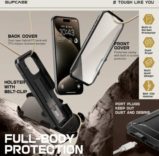 SUPCASE UB Pro Apple iPhone 16 Pro Max Hoesje Full Protect Kickstand Zwart