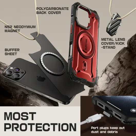 SUPCASE UB Pro MagXT Apple iPhone 16 Pro Max Hoesje Camera Protector Rood