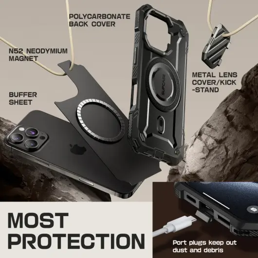 SUPCASE UB Pro MagXT Apple iPhone 16 Pro Max Hoesje Camera Protector Zwart