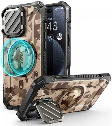 SUPCASE UB Pro MagXT iPhone 16 Pro Max Hoesje Camera Protector Camo Bruin