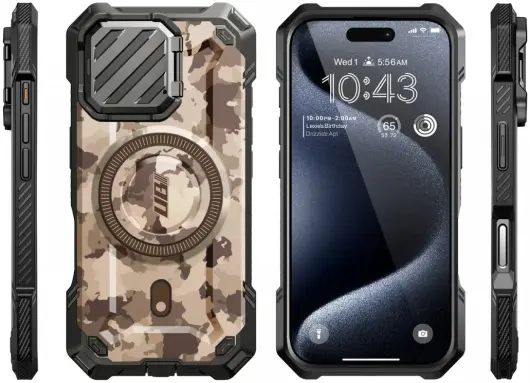 SUPCASE UB Pro MagXT iPhone 16 Pro Max Hoesje Camera Protector Camo Bruin