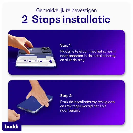 Buddi Easy Fit iPhone 15 Pro Max Tempered Glass met Installatietray (2-Pack)