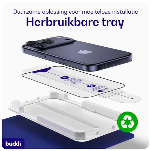 Buddi Easy Fit iPhone 15 Pro Max Tempered Glass met Installatietray (2-Pack)