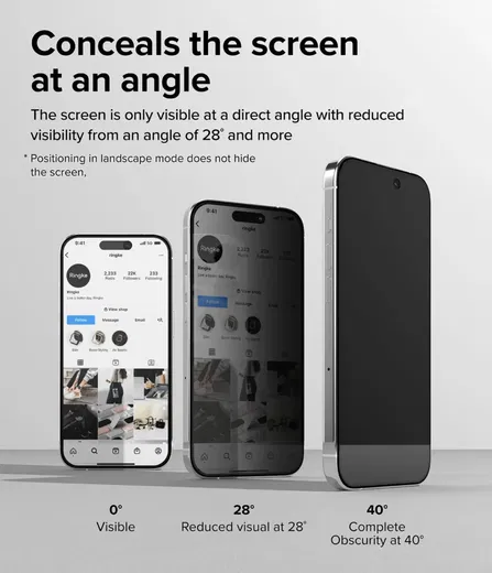 Ringke Apple iPhone 15 Pro Max Screen Protector Privacy Tempered Glass 9H