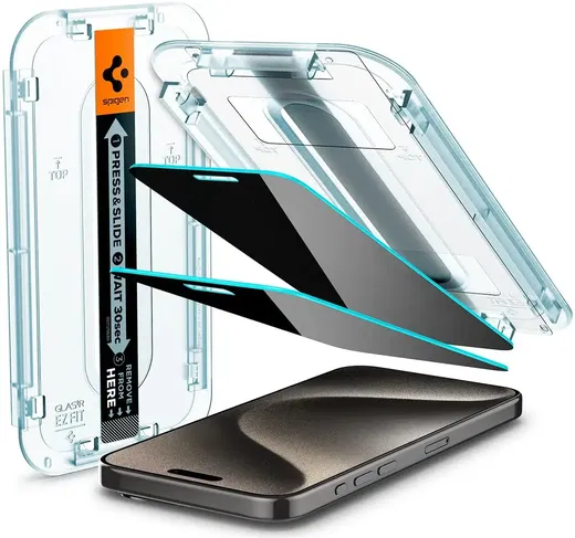 Spigen EZ Fit Glas.tR Apple iPhone 15 Pro Max Privacy Glass (2-Pack)
