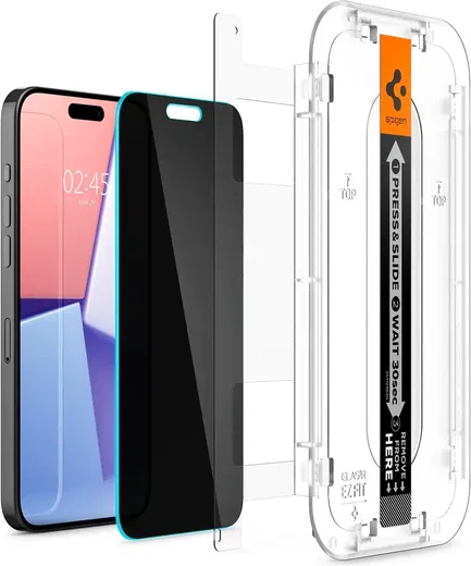 Spigen EZ Fit Glas.tR Apple iPhone 15 Pro Max Privacy Glass (2-Pack)