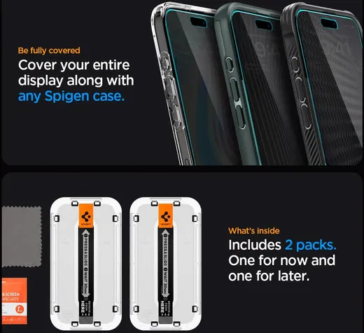 Spigen EZ Fit Glas.tR Apple iPhone 15 Pro Max Privacy Glass (2-Pack)