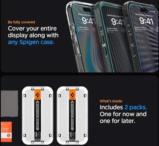 Spigen EZ Fit GLAS.tR iPhone 15 Pro Max Screen Protector Transparant 2-Pack