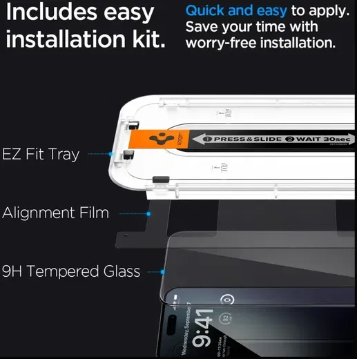 Spigen EZ Fit GLAS.tR iPhone 15 Pro Max Screen Protector Zwart (1-Pack)