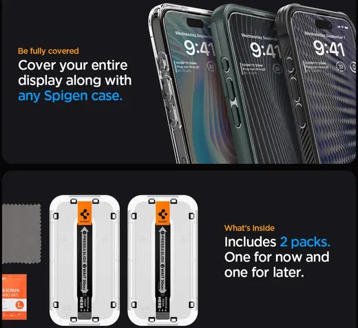 Spigen EZ Fit GLAS.tR iPhone 15 Pro Max Screen Protector Zwart 2-Pack