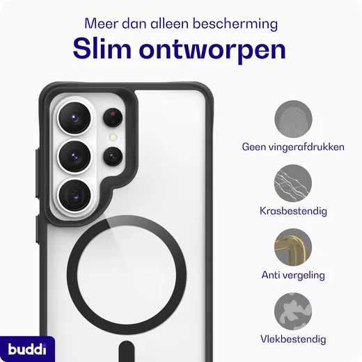 Buddi Hybrid Samsung Galaxy S26 Ultra Hoesje MagSafe Transparant Zwart