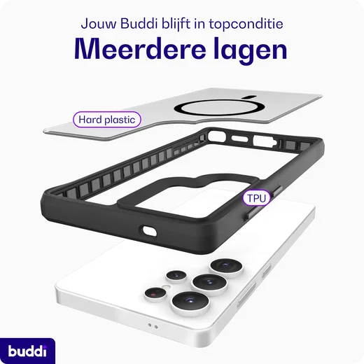 Buddi Hybrid Samsung Galaxy S26 Ultra Hoesje MagSafe Transparant Zwart