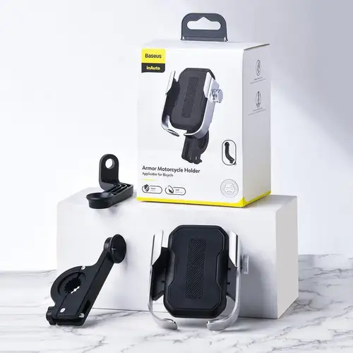 Baseus Armor Motor Telefoonhouder – Stevige Smartphonehouder voor Stuur en Spiegel, Zwart