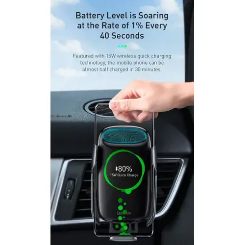 Baseus Autohouder voor Ventilatierooster – Smartphone Houder met 15W Draadloze Oplader