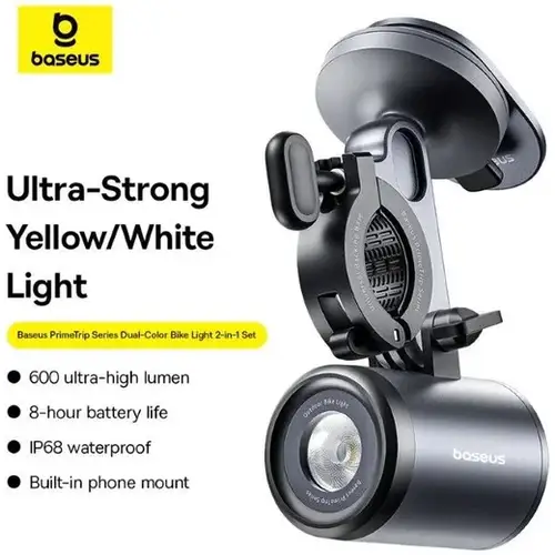 Baseus PrimeTrip Telefoonhouder Fiets – Ringhouder met Kickstand en Ingebouwde Lamp, Zwart