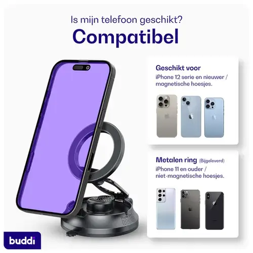 Buddi MagWay Universele MagSafe Autohouder - Dashboard Montage met Zuignap