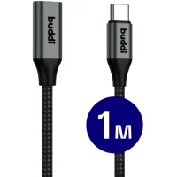 Buddi Flex USB-C Female naar USB-C Male Verlengkabel 60W 1M Zwart