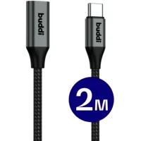 Buddi Flex USB-C Female naar USB-C Male Verlengkabel 60W 2M Zwart