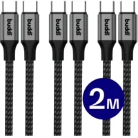 Buddi Flex 3-pack USB-C naar USB-C Kabel 60W Fast Charge 2M Zwart