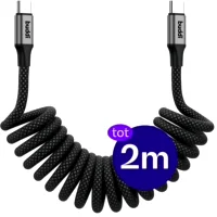 Buddi Flex Spiraalkabel USB-C naar USB-C 60W Snelladen 2M Zwart