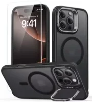 ESR Classic Hybrid iPhone 16 Pro Hoesje met Kickstand En Screen Protector Frosted Zwart