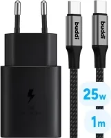 Originele Samsung 25W Power Adapter met Buddi Flex USB-C Kabel 1 Meter Zwart