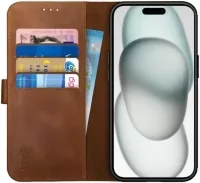 Rosso Deluxe Apple iPhone 15 Plus Hoesje Leer Wallet Case Bruin