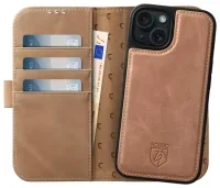 Rosso Elite iPhone 15 Plus MagSafe Hoesje Book Case Leer Lichtbruin